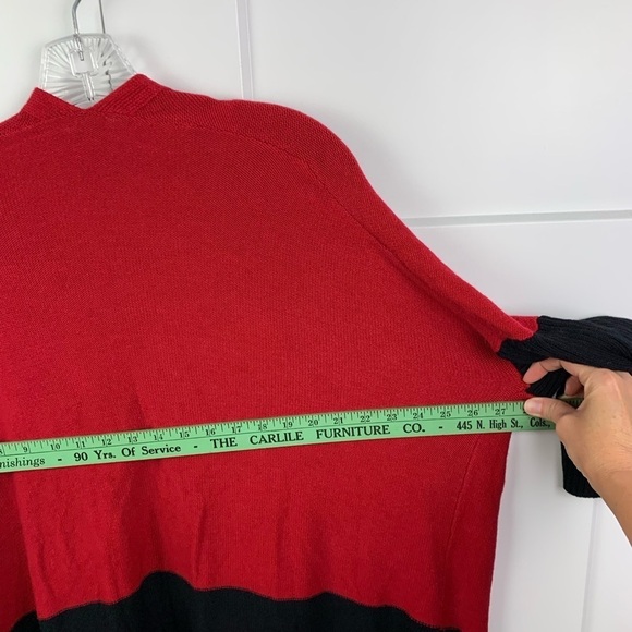Chicos Small Medium Oversized Sweater Cardigan Knee Length Red Black Pockets - Picture 9 of 9